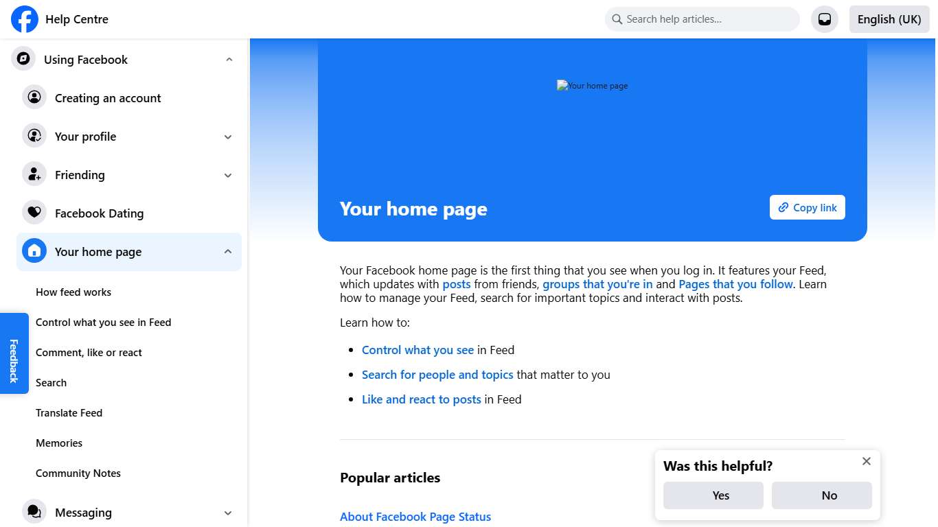 Your home page | Facebook Help Centre