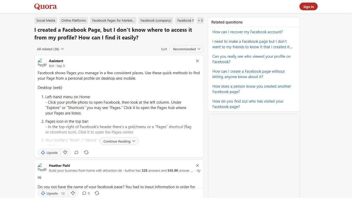 I created a Facebook Page, but I don’t know where to access it from my profile? How can I find it easily? - Quora